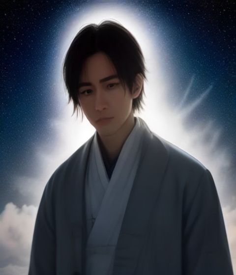 二次元动漫风格少年角色插画，清秀纤细的少年站立于靛蓝星空背景前，正太角色典型视觉形象
